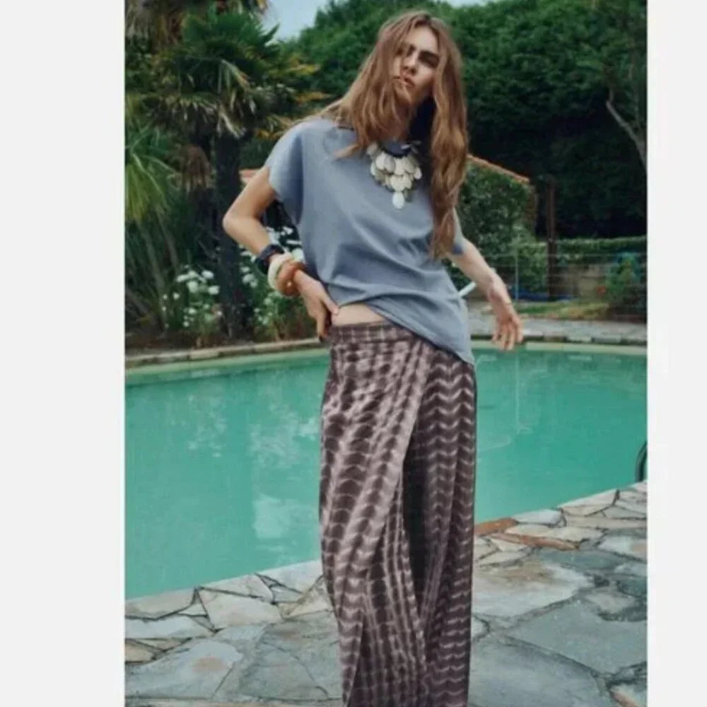 NWT ZARA Tie-Dye Wrap Trousers Bloggers Fave Linen Blend XL